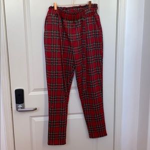 REVAMPED Red plaid high waisted pants